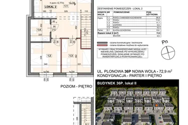 Rzut - Mieszkanie na sprzedaż 4 pokoje o powierzchni 72,9 m² - numer 36P/2 w Zespół willowy Zielona Polana - etap 6