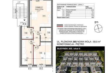 Rzut - Mieszkanie na sprzedaż 3 pokoje o powierzchni 59,5 m² - numer 36S/2 w Zespół willowy Zielona Polana - etap 6