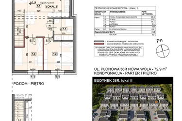 Rzut - Mieszkanie na sprzedaż 4 pokoje o powierzchni 72,9 m² - numer 36R/2 w Zespół willowy Zielona Polana - etap 6