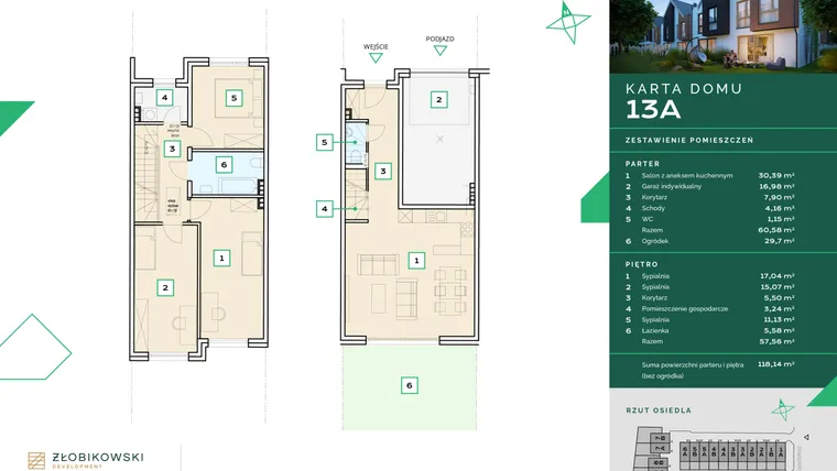 Rzut - Dom na sprzedaż 4 pokoje o powierzchni 118,87 m² - numer 13A w Zapolskiej 12