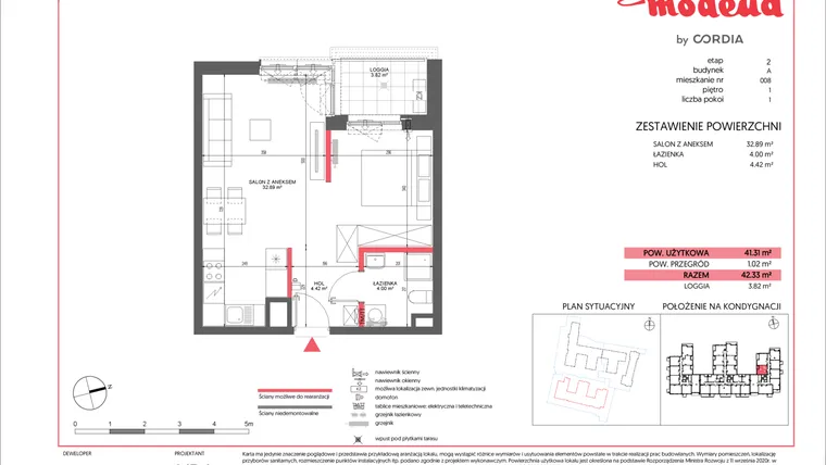 Rzut - Mieszkanie na sprzedaż 1 pokój o powierzchni 41,31 m² - numer A.008 w Modena II