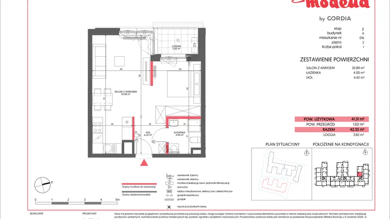 Rzut - Mieszkanie na sprzedaż 1 pokój o powierzchni 41,31 m² - numer A.016 w Modena II