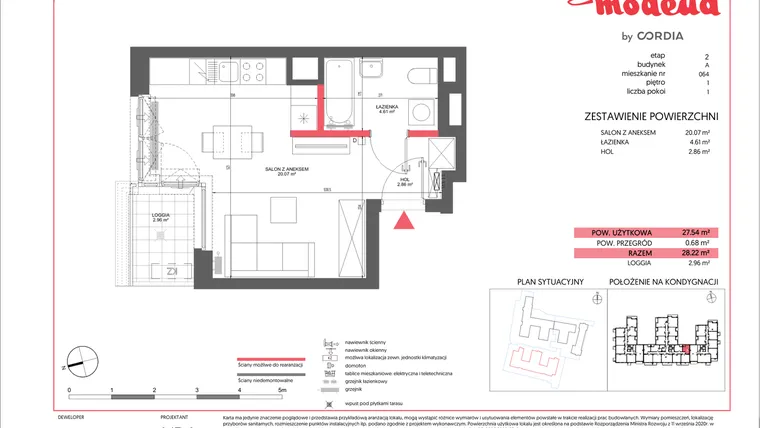 Rzut - Mieszkanie na sprzedaż 1 pokój o powierzchni 27,54 m² - numer A.064 w Modena II