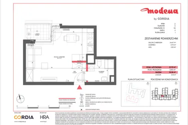 Rzut - Mieszkanie na sprzedaż 1 pokój o powierzchni 32 m² - numer A.116 w Modena II