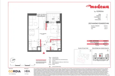 Rzut - Mieszkanie na sprzedaż 1 pokój o powierzchni 41,2 m² - numer A.073 w Modena II