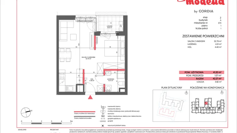 Rzut - Mieszkanie na sprzedaż 1 pokój o powierzchni 41,2 m² - numer A.073 w Modena II