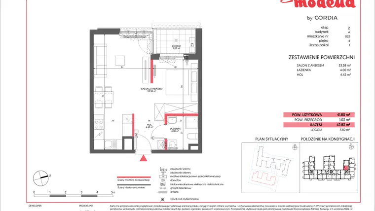 Rzut - Mieszkanie na sprzedaż 1 pokój o powierzchni 41,8 m² - numer A.032 w Modena II