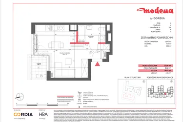 Rzut - Mieszkanie na sprzedaż 1 pokój o powierzchni 27,94 m² - numer A.109 w Modena II