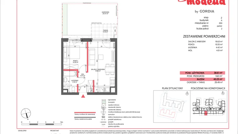 Rzut - Mieszkanie na sprzedaż 2 pokoje o powierzchni 38,61 m² - numer A.059 w Modena II