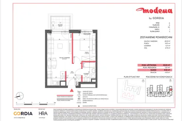 Rzut - Mieszkanie na sprzedaż 2 pokoje o powierzchni 40,04 m² - numer A.011 w Modena II