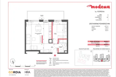 Rzut - Mieszkanie na sprzedaż 2 pokoje o powierzchni 48,98 m² - numer A.067 w Modena II