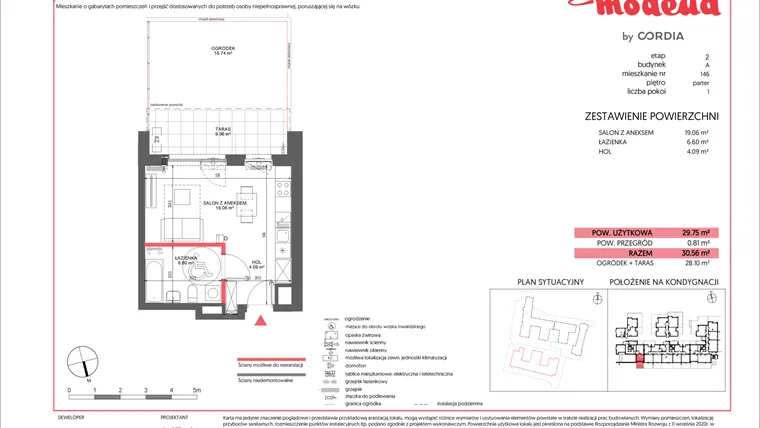 Rzut - Mieszkanie na sprzedaż 1 pokój o powierzchni 29,75 m² - numer A.146 w Modena II
