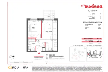 Rzut - Mieszkanie na sprzedaż 2 pokoje o powierzchni 40,41 m² - numer A.151 w Modena II