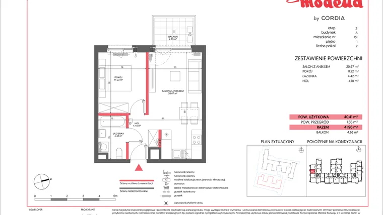 Rzut - Mieszkanie na sprzedaż 2 pokoje o powierzchni 40,41 m² - numer A.151 w Modena II