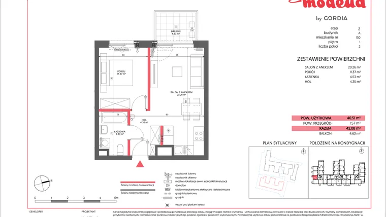 Rzut - Mieszkanie na sprzedaż 2 pokoje o powierzchni 40,51 m² - numer A.150 w Modena II