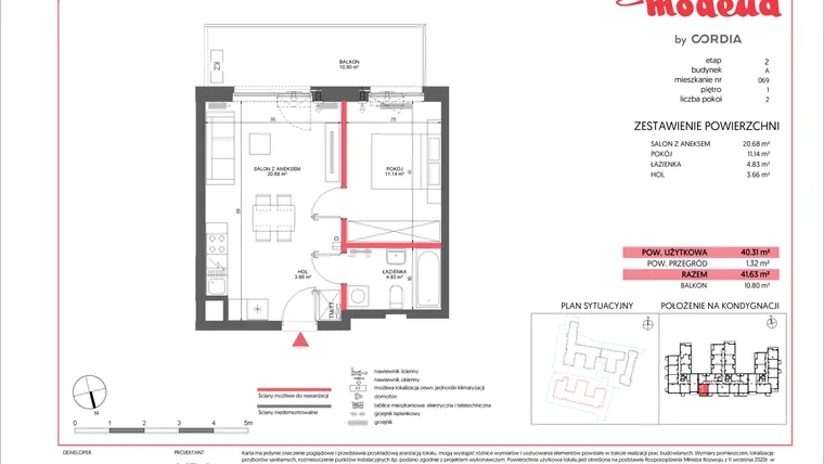 Rzut - Mieszkanie na sprzedaż 2 pokoje o powierzchni 40,31 m² - numer A.069 w Modena II