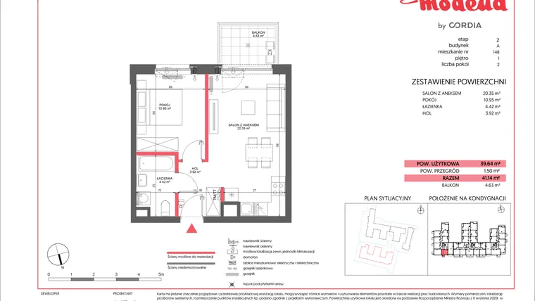 Rzut - Mieszkanie na sprzedaż 2 pokoje o powierzchni 39,64 m² - numer A.148 w Modena II