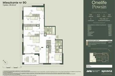 Rzut - Mieszkanie na sprzedaż 5 pokoi o powierzchni 110,46 m² - numer B6/90 w Onelife Powsin