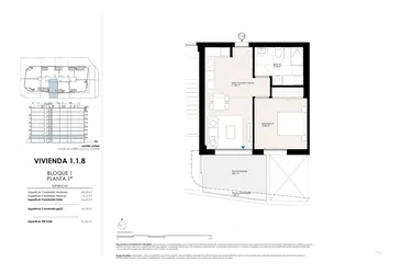 Rzut - Mieszkanie na sprzedaż 1 pokój o powierzchni 62,47 m² - numer 1.1.8 w Apartamenty w La Vila Joiosa - 28003245