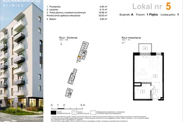 Rzut - Mieszkanie na sprzedaż 1 pokój o powierzchni 31,23 m² - numer A.5 w Osiedle Kochanowskiego - Gliwice