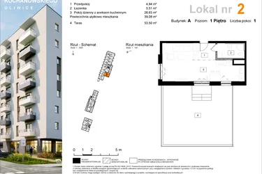 Rzut - Mieszkanie na sprzedaż 1 pokój o powierzchni 39,23 m² - numer A.2 w Osiedle Kochanowskiego - Gliwice