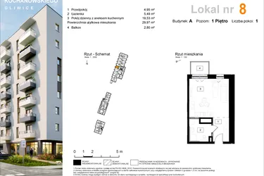Rzut - Mieszkanie na sprzedaż 1 pokój o powierzchni 30,18 m² - numer A.8 w Osiedle Kochanowskiego - Gliwice