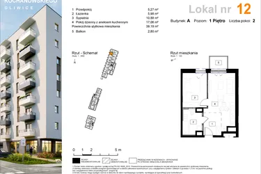 Rzut - Mieszkanie na sprzedaż 2 pokoje o powierzchni 39,84 m² - numer A.12 w Osiedle Kochanowskiego - Gliwice