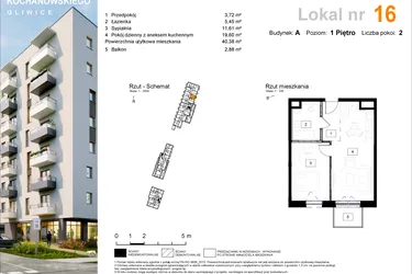 Rzut - Mieszkanie na sprzedaż 2 pokoje o powierzchni 40,9 m² - numer A.16 w Osiedle Kochanowskiego - Gliwice