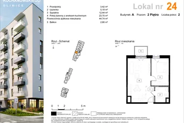 Rzut - Mieszkanie na sprzedaż 2 pokoje o powierzchni 44,93 m² - numer A.24 w Osiedle Kochanowskiego - Gliwice