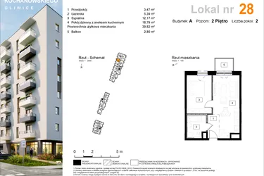 Rzut - Mieszkanie na sprzedaż 2 pokoje o powierzchni 39,97 m² - numer A.28 w Osiedle Kochanowskiego - Gliwice