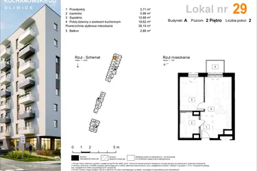 Rzut - Mieszkanie na sprzedaż 2 pokoje o powierzchni 39,93 m² - numer A.29 w Osiedle Kochanowskiego - Gliwice