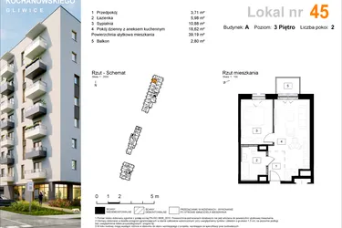 Rzut - Mieszkanie na sprzedaż 2 pokoje o powierzchni 39,99 m² - numer A.45 w Osiedle Kochanowskiego - Gliwice
