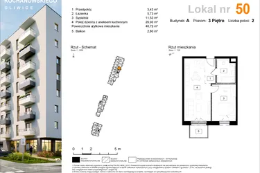 Rzut - Mieszkanie na sprzedaż 2 pokoje o powierzchni 40,75 m² - numer A.50 w Osiedle Kochanowskiego - Gliwice