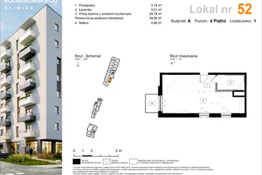Rzut - Mieszkanie na sprzedaż 1 pokój o powierzchni 39,17 m² - numer A.52 w Osiedle Kochanowskiego - Gliwice