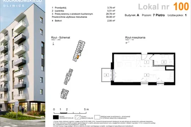 Rzut - Mieszkanie na sprzedaż 1 pokój o powierzchni 39,36 m² - numer A.100 w Osiedle Kochanowskiego - Gliwice
