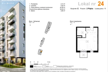 Rzut - Mieszkanie na sprzedaż 1 pokój o powierzchni 34,14 m² - numer C.24 w Osiedle Kochanowskiego - Gliwice