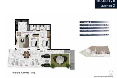 Rzut - Mieszkanie na sprzedaż 2 pokoje o powierzchni 148,48 m² - numer 1-2 w Apartamenty w Finestrat - 21218226
