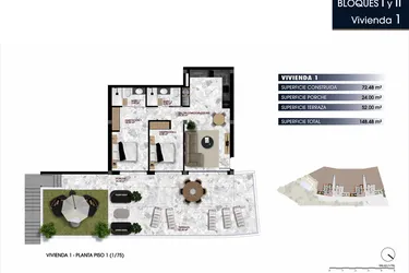 Rzut - Mieszkanie na sprzedaż 2 pokoje o powierzchni 148,48 m² - numer 1-1 w Apartamenty w Finestrat - 21218226