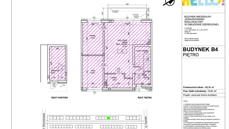 Rzut - Mieszkanie na sprzedaż 3 pokoje o powierzchni 62,16 m² - numer B4.2 w HELLO! KUKUŁKI bud. B