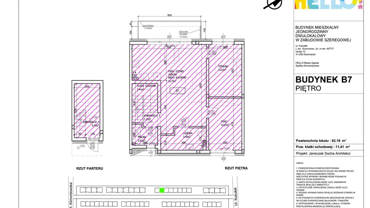 Rzut - Mieszkanie na sprzedaż 3 pokoje o powierzchni 62,16 m² - numer B7.2 w HELLO! KUKUŁKI bud. B