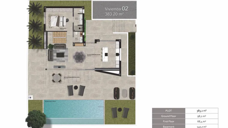 Rzut - Dom na sprzedaż 3 pokoje o powierzchni 307,3 m² - numer 2 w Domy w Polop - 19359115