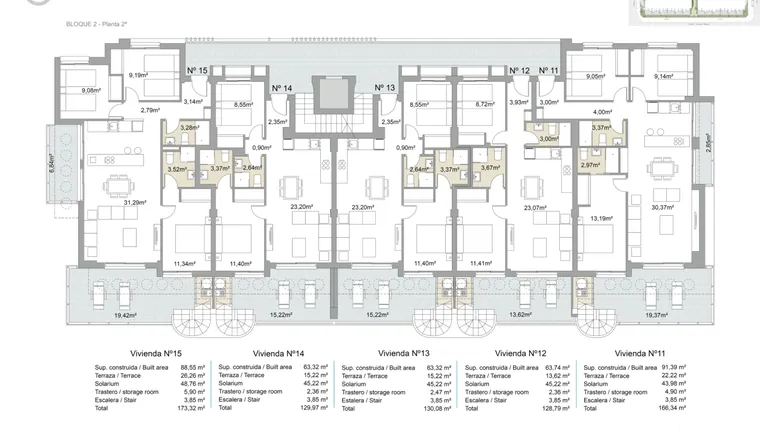 Rzut - Mieszkanie na sprzedaż 2 pokoje o powierzchni 128,79 m² - numer 2-2-12 w Apartamenty w Pilar de la Horadada - 35274430