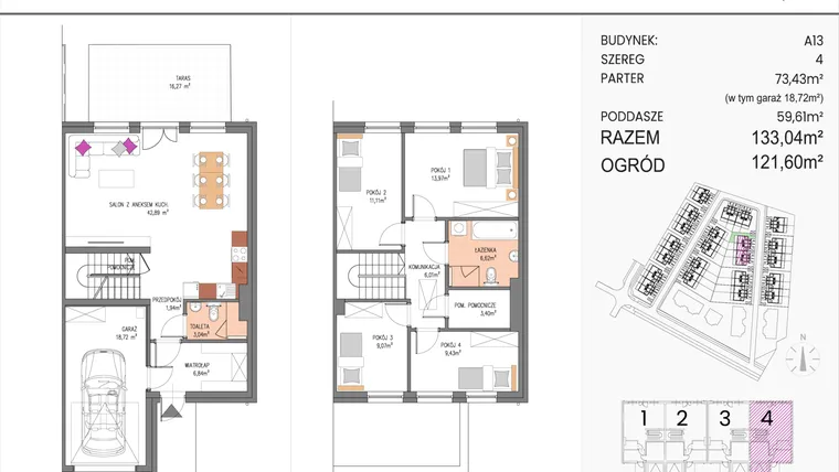 Rzut - Dom na sprzedaż 5 pokoi o powierzchni 135,12 m² - numer A13/4 w ATOM Park