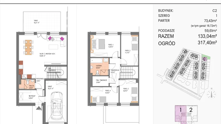 Rzut - Dom na sprzedaż 5 pokoi o powierzchni 133,04 m² - numer C2/1 w ATOM Park