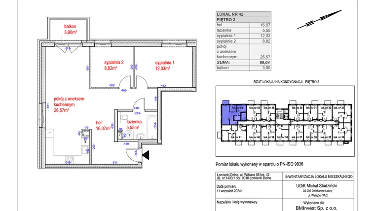Rzut - Mieszkanie na sprzedaż 4 pokoje o powierzchni 69,04 m² - numer G.42 w Osiedle Natura Life budynki GHI
