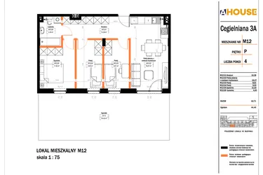 Rzut - Mieszkanie na sprzedaż 4 pokoje o powierzchni 62,71 m² - numer 12 w Osiedle StaLove etap II