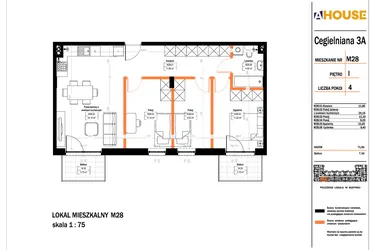 Rzut - Mieszkanie na sprzedaż 4 pokoje o powierzchni 71,5 m² - numer 28 w Osiedle StaLove etap II