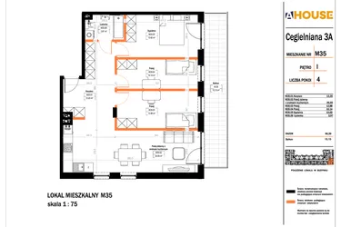 Rzut - Mieszkanie na sprzedaż 4 pokoje o powierzchni 80,39 m² - numer 35 w Osiedle StaLove etap II