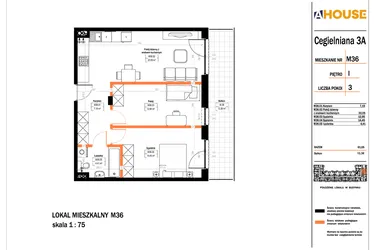Rzut - Mieszkanie na sprzedaż 3 pokoje o powierzchni 61,05 m² - numer 36 w Osiedle StaLove etap II