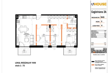 Rzut - Mieszkanie na sprzedaż 4 pokoje o powierzchni 71,5 m² - numer 49 w Osiedle StaLove etap II